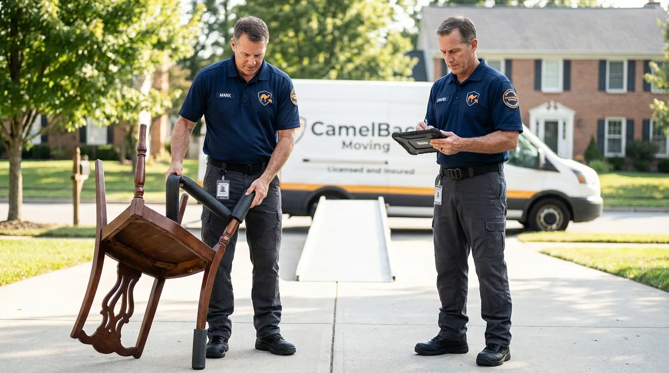 Movers inspecting furniture for damage prevention before loading in Blowing Rock, NC