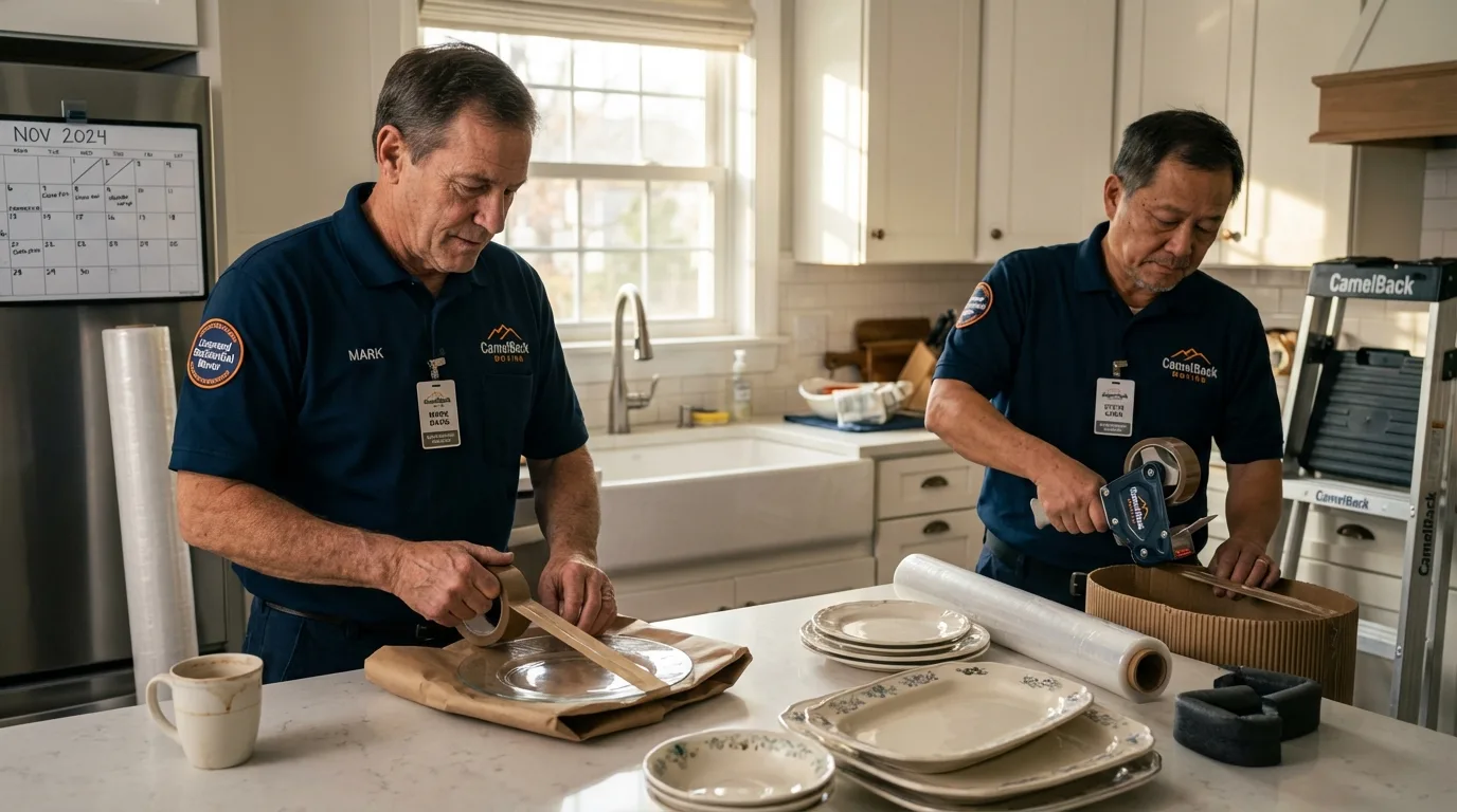 Professional crew packing kitchen dishware in Blowing Rock, NC